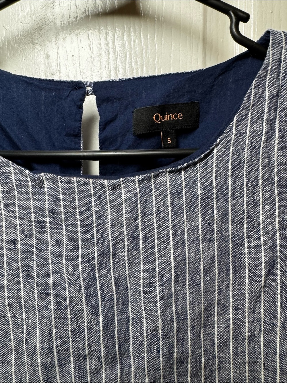 Quince 100% European Linen Sleeveless Shift Dress Blue White Stripe Small - Picture 3 of 5